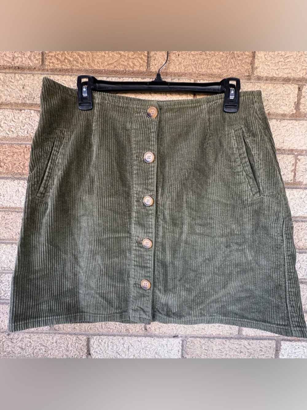 YMI Jeans Olive Green Corduroy A-Line Skirt with Pockets 100% cotton Size 13/31